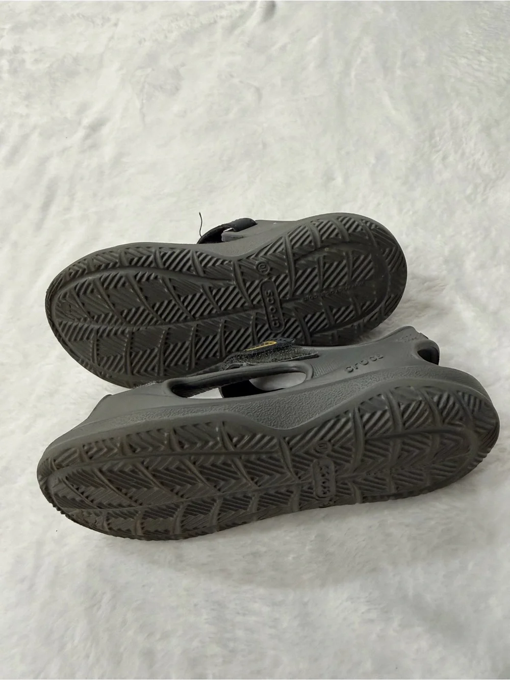 CROCS Kids' Dark Gray Velcro Sport Sandals with Yellow Accent